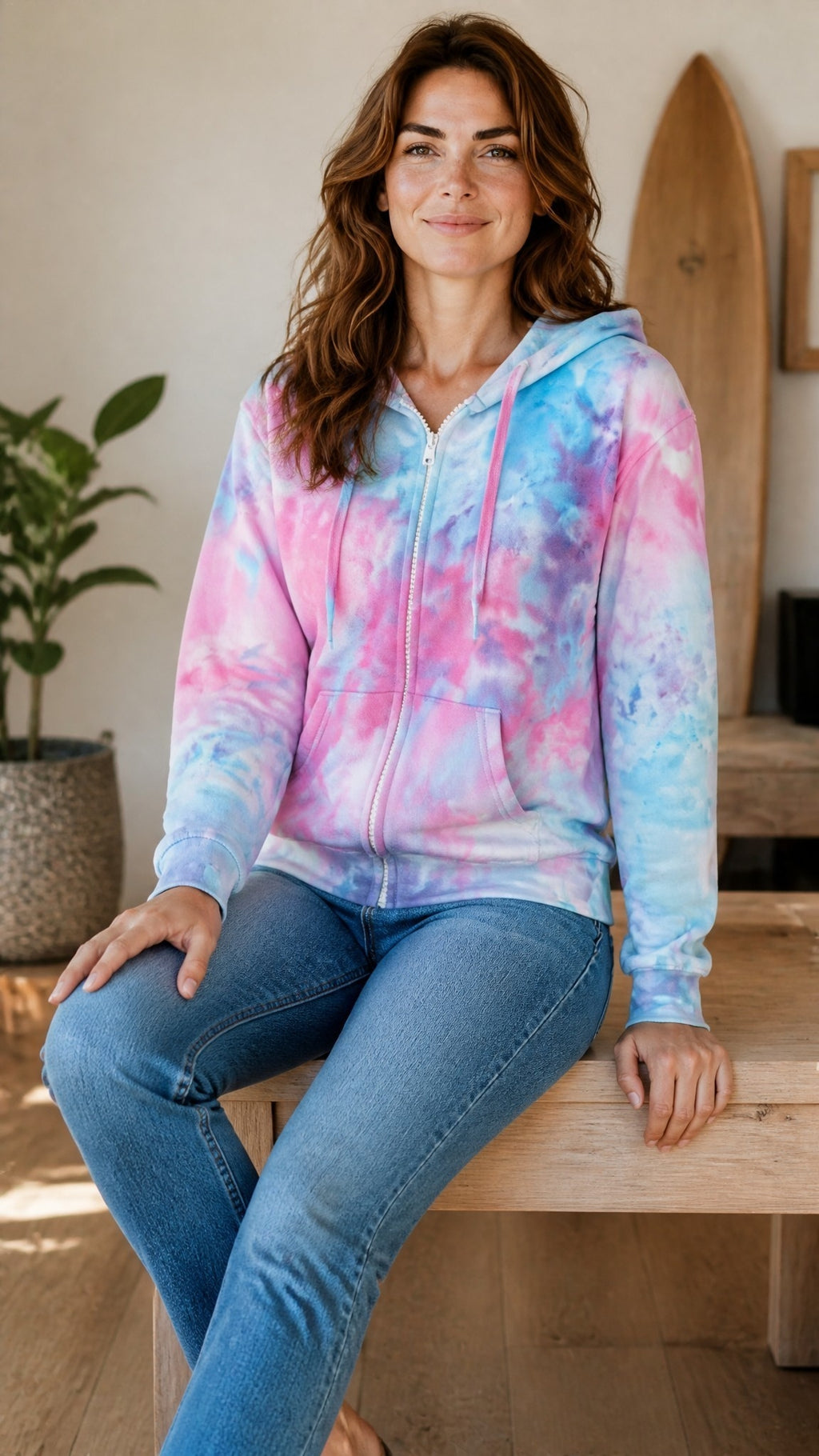 Cotton Candy - Ice Dyed full zip Hoodie Pink & Blue