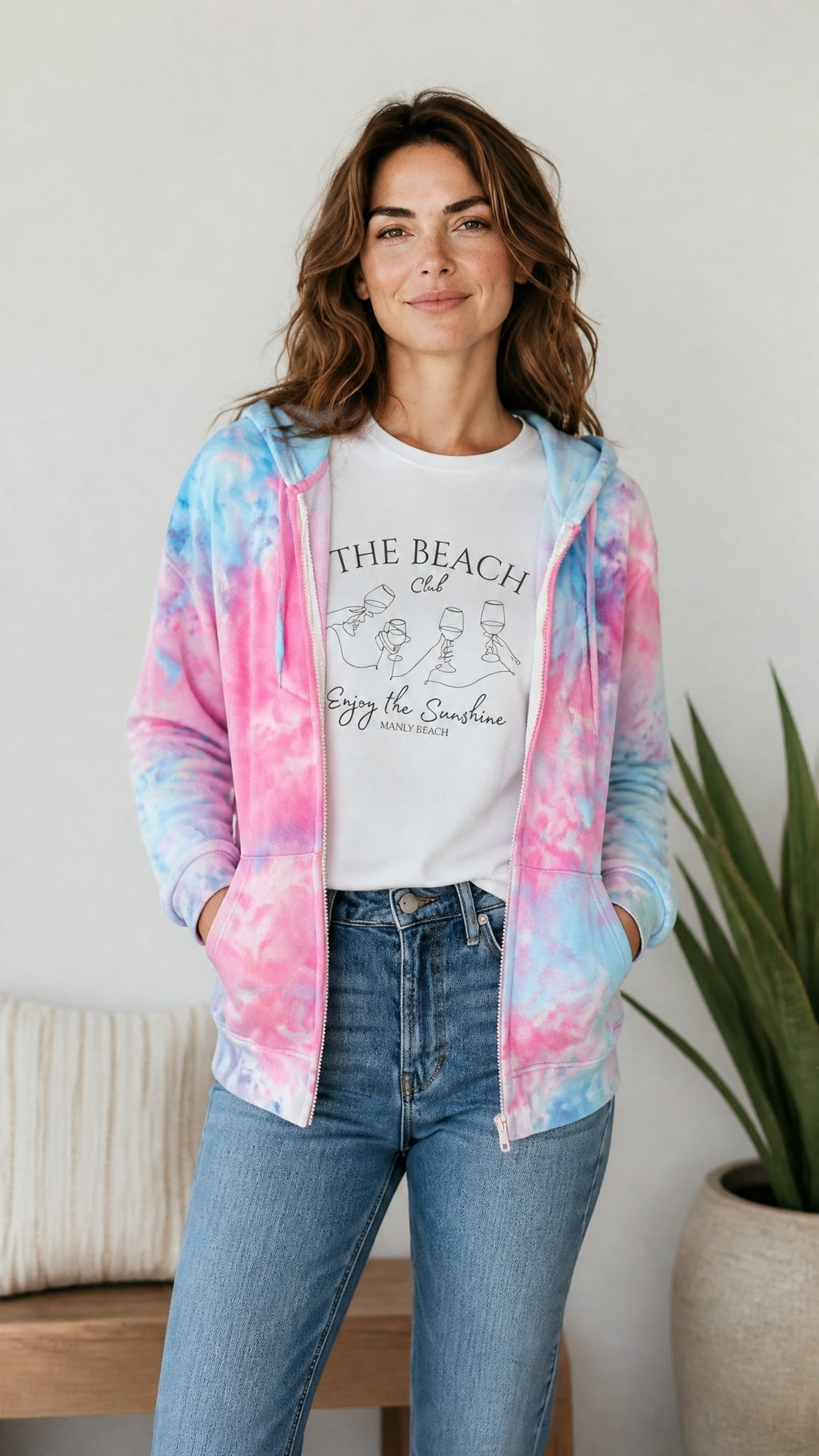Cotton Candy - Ice Dyed full zip Hoodie Pink & Blue