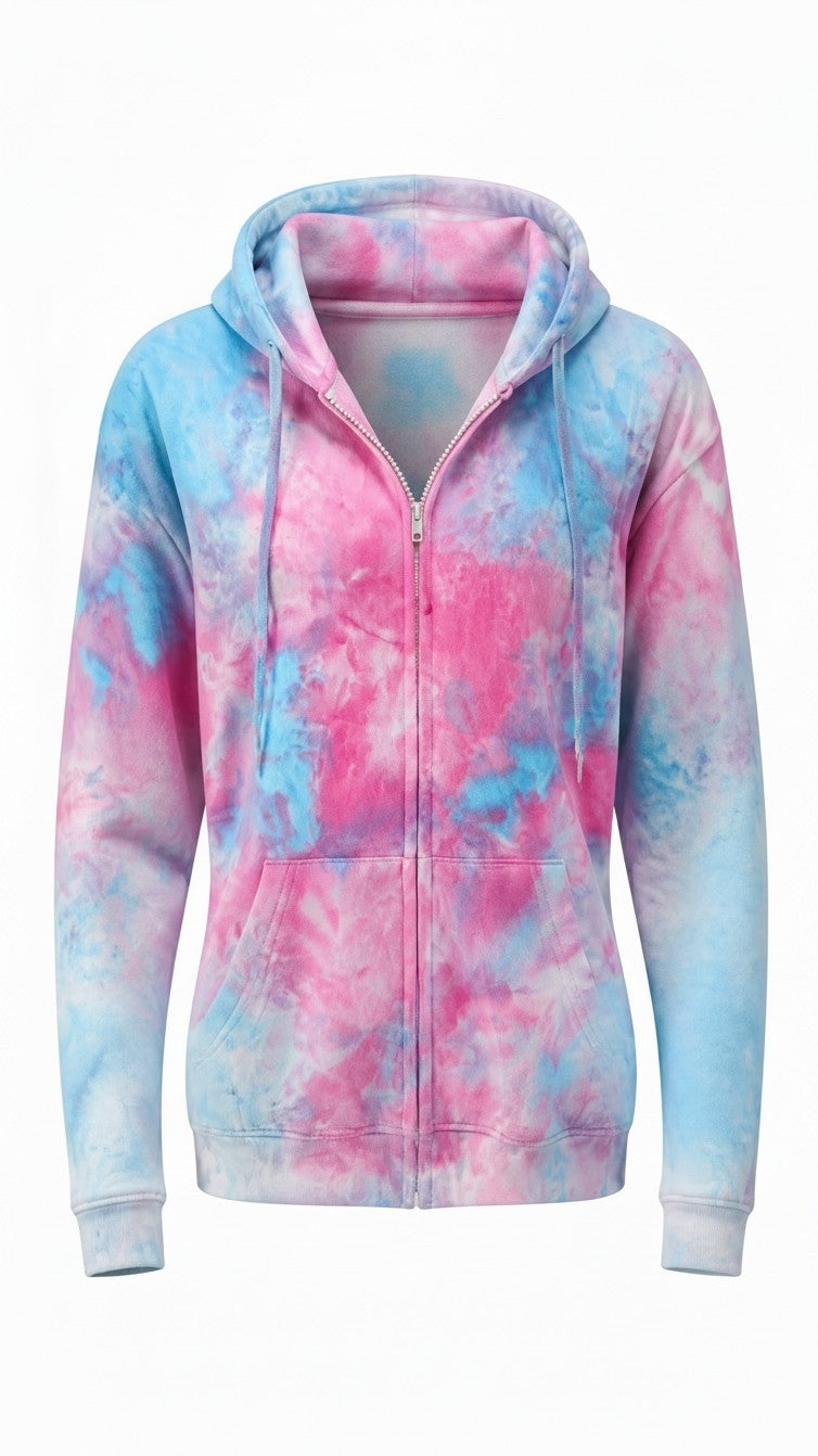 Cotton Candy - Ice Dyed full zip Hoodie Pink & Blue